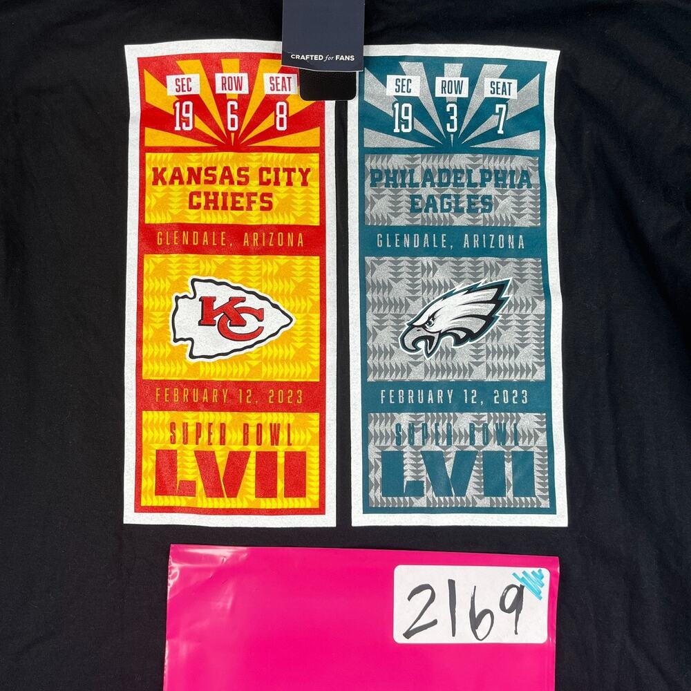Chiefs VS Eagles Super Bowl T Shirt Fanatics T Shirt 2XL Black Casual New NWT